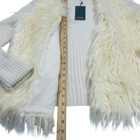 NWT Jones New York Cream Faux Fur Open-Front Cardigan Sweater Ribbed Knit Sz XL - Picture 8 of 11